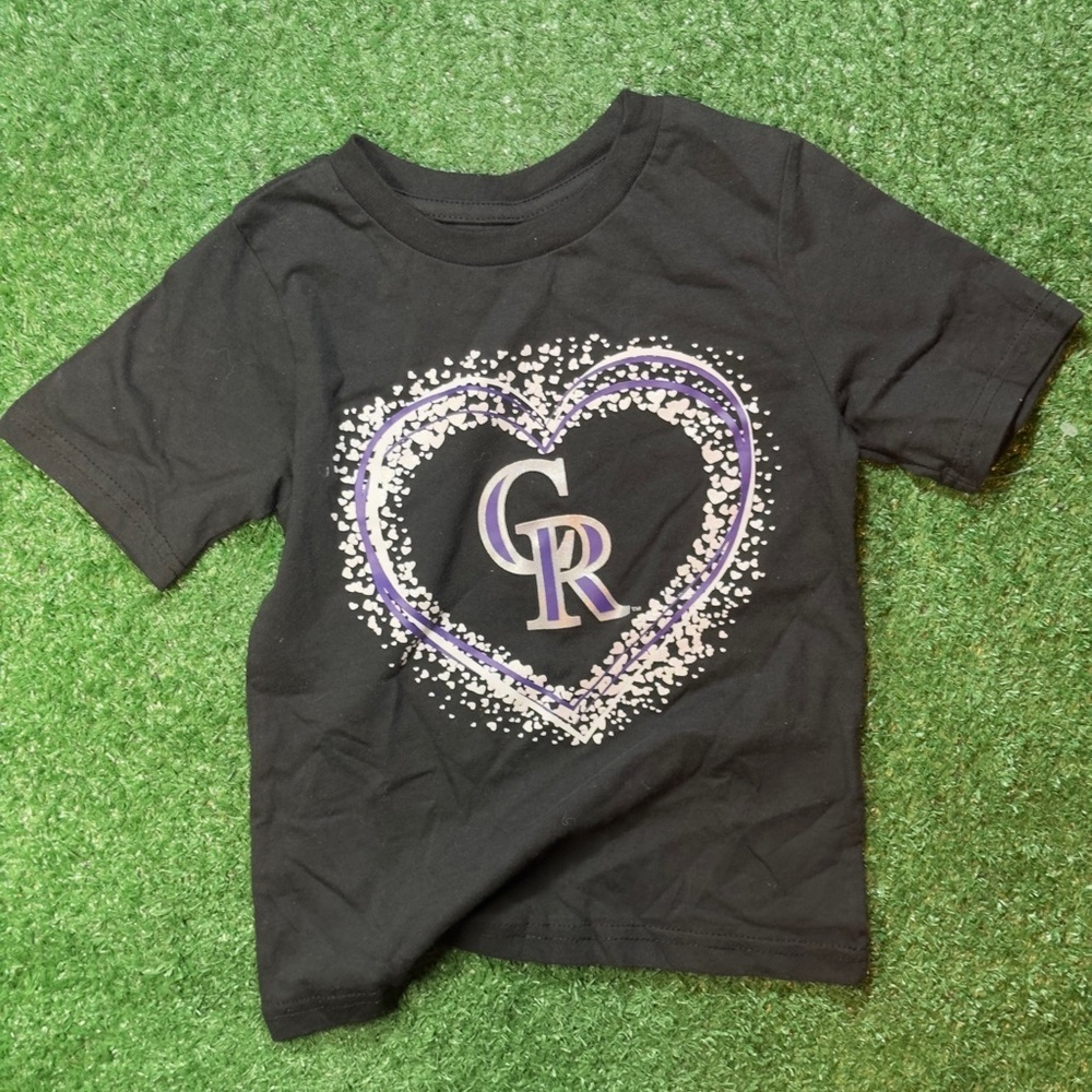 Colorado Rockies Girls Baseball Black with Purple &White Heart Design MLB Tshirt